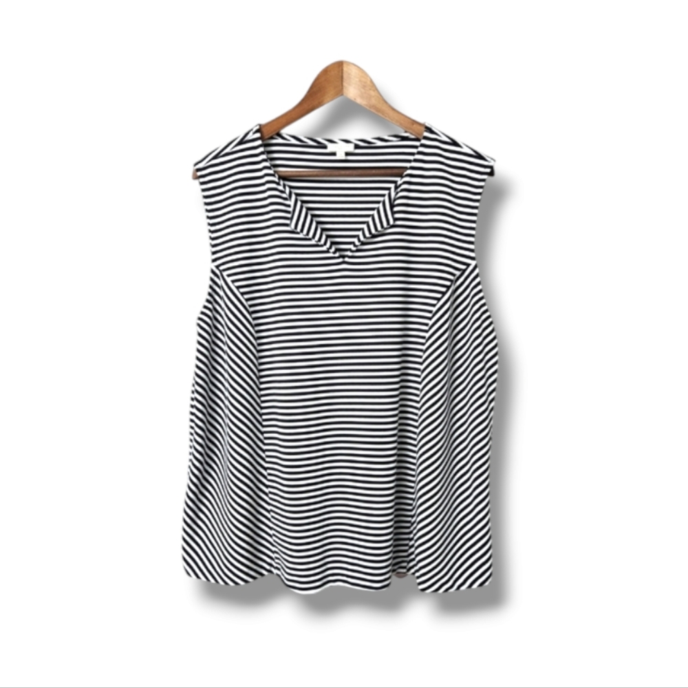 Talbots Striped Spilt-Neck Sleeveless Knit Top | 3X